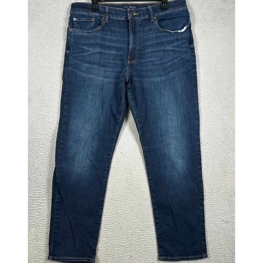 Lucky Brand 410 Jeans Mens 36X30 Blue Athletic Straight Denim Distressed Stretch
